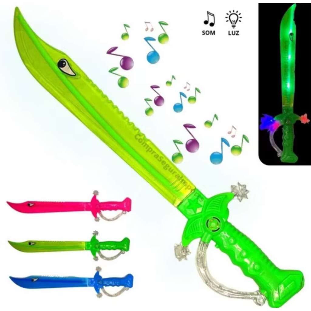 kit 1 espada de brinquedo com som e luz led 60cm criança em Oferta na Shopee
