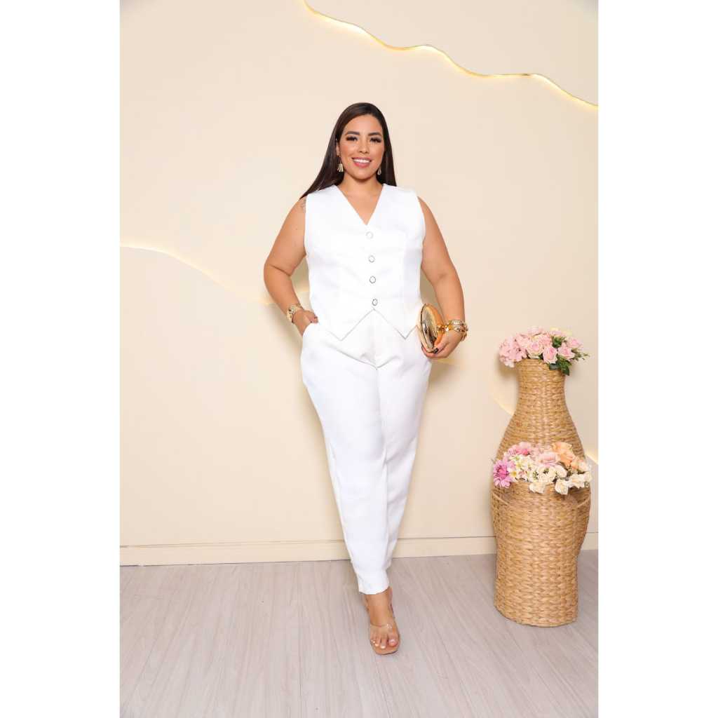 Conjunto Plus Size Feminino Calça E Colete Em Alfaiataria Elegante em Oferta na Shopee