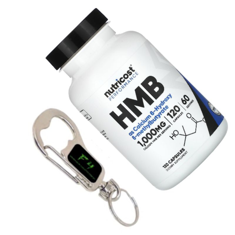 Chaveiro Mosquetão e HMB Nutricost 120 cápsulas