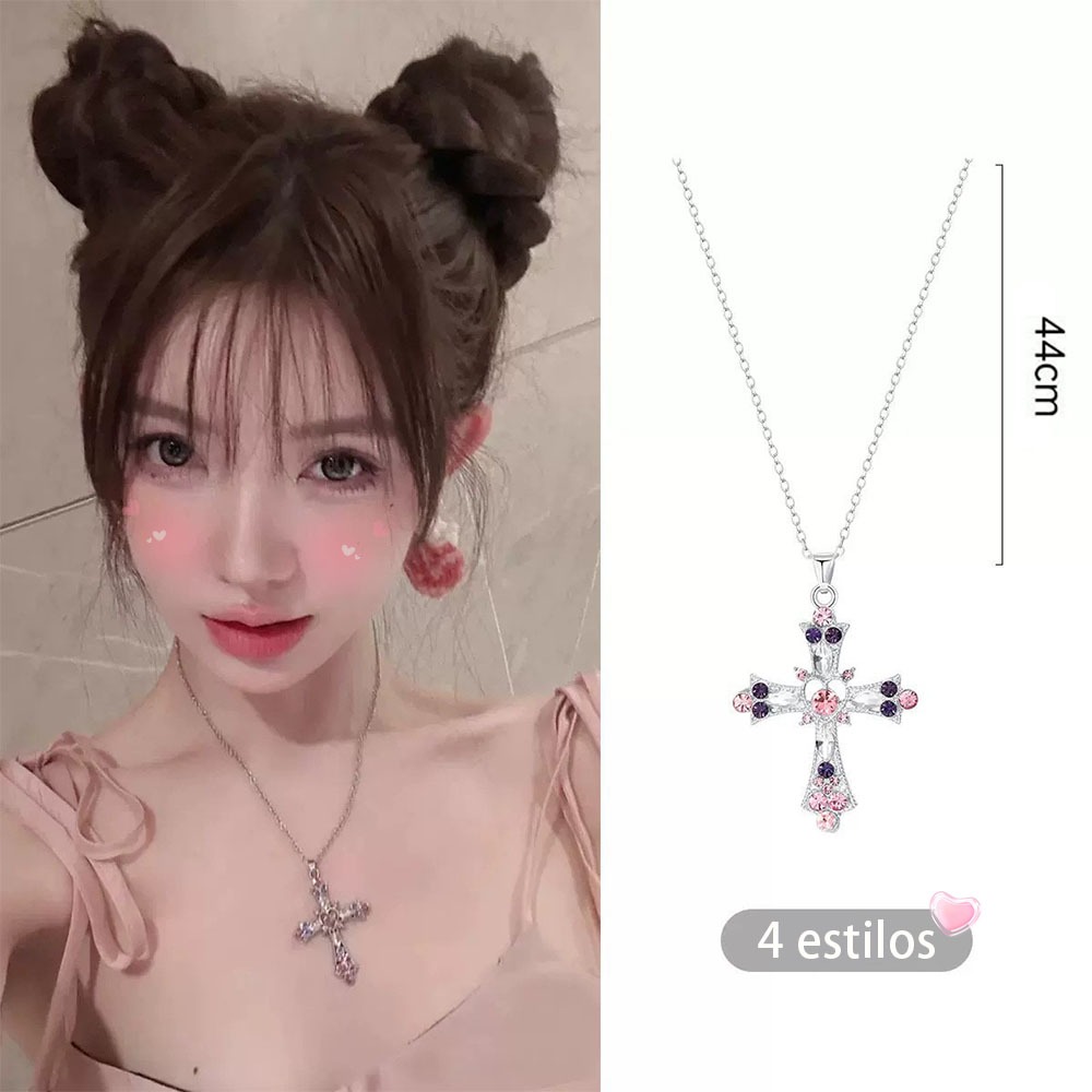 Colar Feminino Spicy Girl Cross Indústria Pesada Diamante Embutido Gótico Europeu E Americano