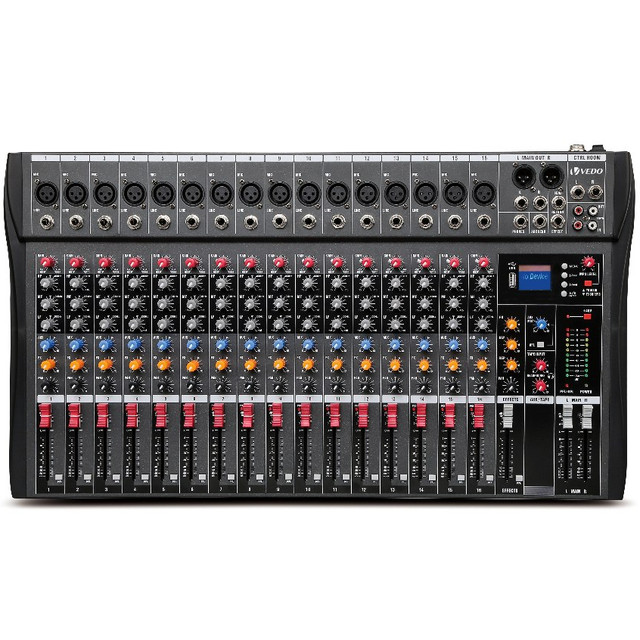 VEDO 16 Canais Mixer de Áudio Digital Console Interface Mixagem DJ Console USB MP3 Entrada de Computador Bivolt