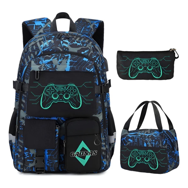 Kit Mochila Escolar Infantil Menino Lancheira Estojo Game Player Lançamento Masculina e Feminina - Envio Imediato