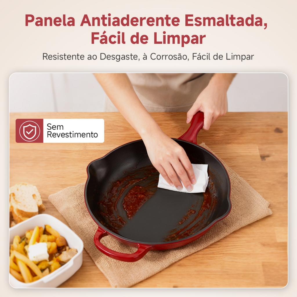 Mollycook Frigideira De Ferro Esmaltado Indução 27cm Antiaderente Frigideira Vermelho · foto 2