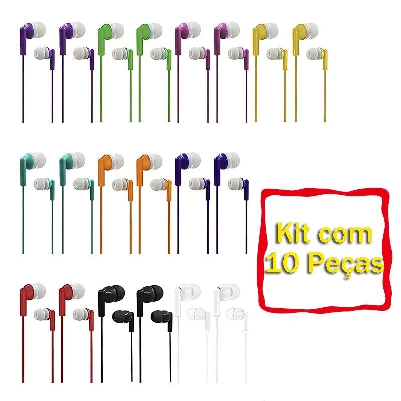 Kit 10 Fones de ouvido com fio e Microfone | Headset Colorido barato para celular PC