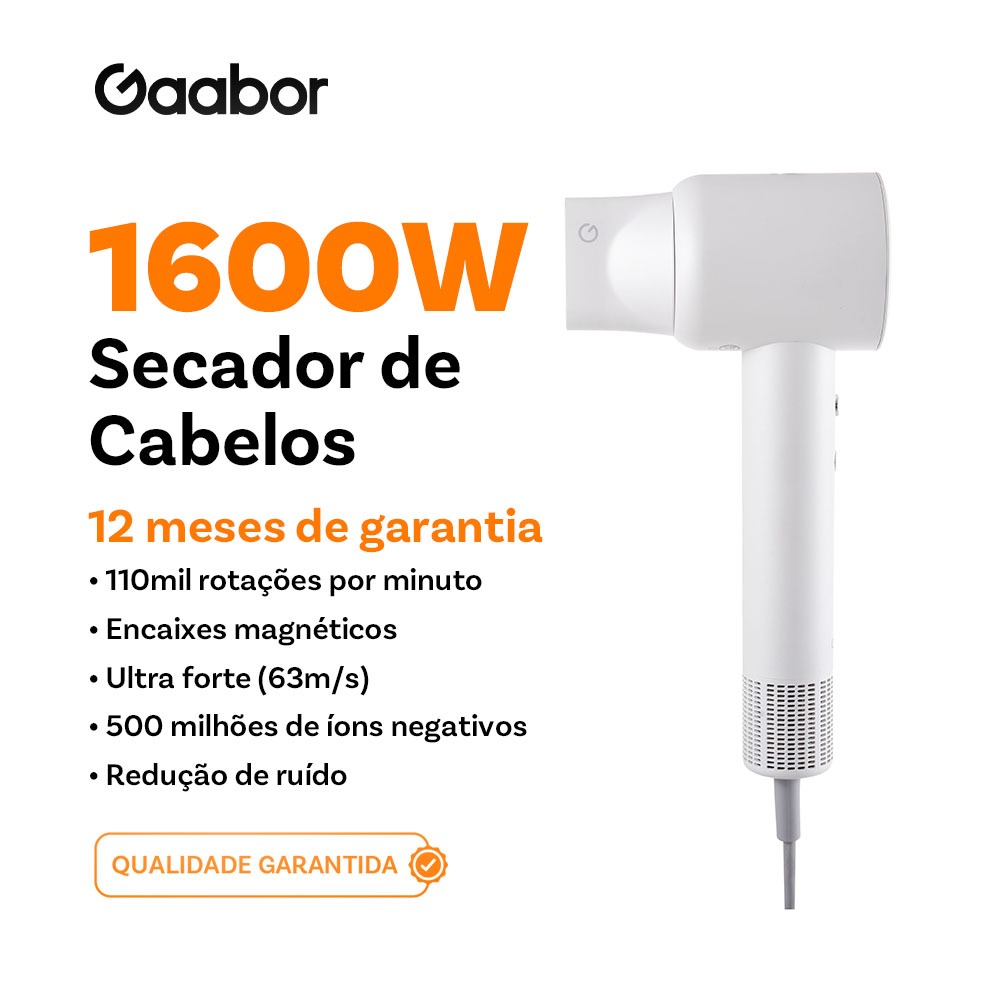 Gaabor Secador de Cabelo Vento Forte Íon Negativo Cuidado com o Cabelo 110000 RPM HD-M02B HD-M02C em Oferta na Shopee