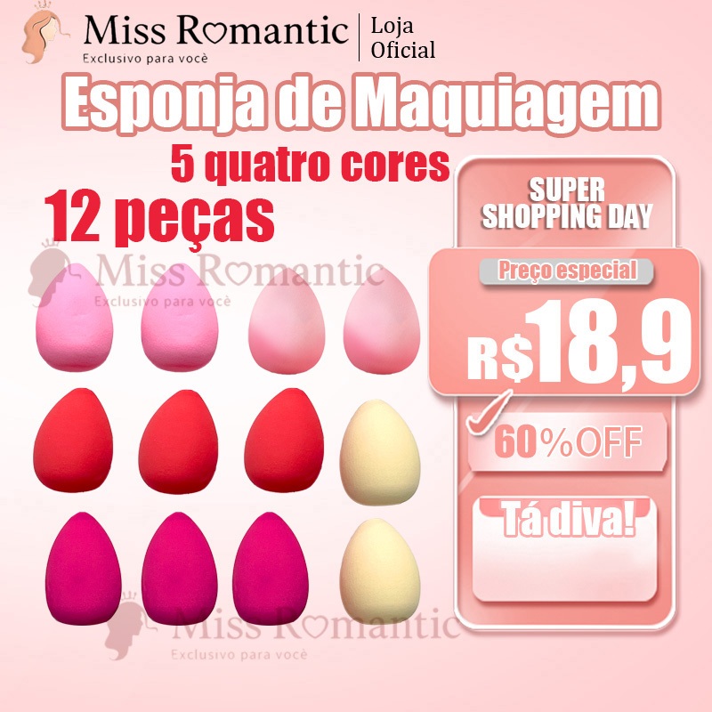 Kit 12 Pçs Esponjas de Maquiagem Profissional – Formato Gota, Mistura Base, Corretivo e Pó