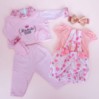 Kit Roupinha Bebê Reborn Jardineira + Pijama + Tiara em Oferta na Shopee
