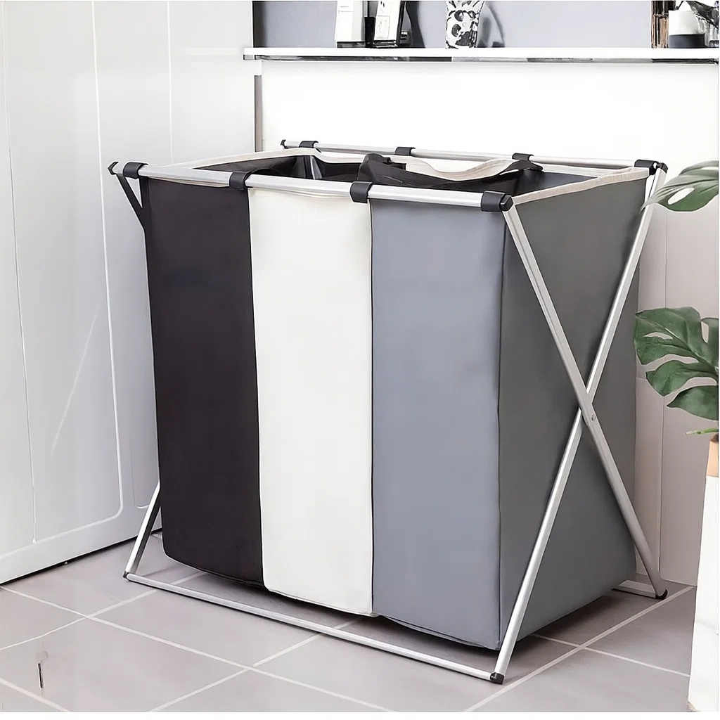 Cesto Roupa Lavanderia Multiuso 3 Compartimentos Divisórias Separar Roupas Sujas Limpeza Organização