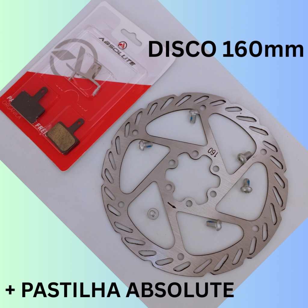 Disco Freio 160mm 6 Parafusos + Pastilha Absolute Para Shimano M315 até M575 1 Unidade De Cada em Oferta na Shopee