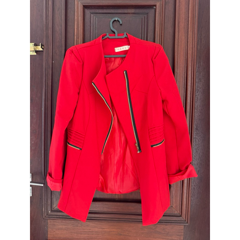 Blazer acinturado alongado Feminino terno terninho Vermelho Elegante – Social, Fashion, Estruturado forrado