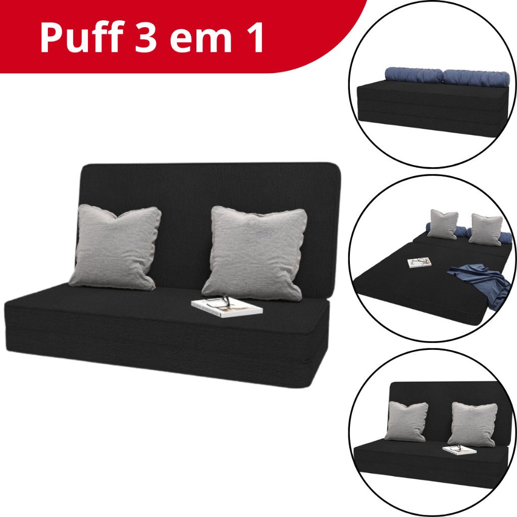 Puff 3 em 1 Cama Sofá Colchonete Casal ou Solteiro Multiuso Sala Quarto Espuma - Móveis Bonatto em Oferta na Shopee