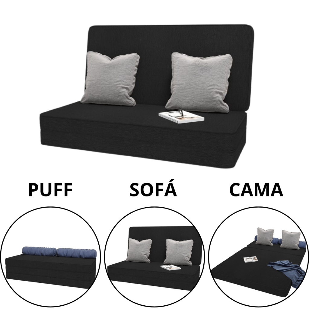 Colchonete Puff 3 em 1 Multiuso Cama Sofá Visita Quarto Organizador Dobrável  - Móveis Bonatto em Oferta na Shopee