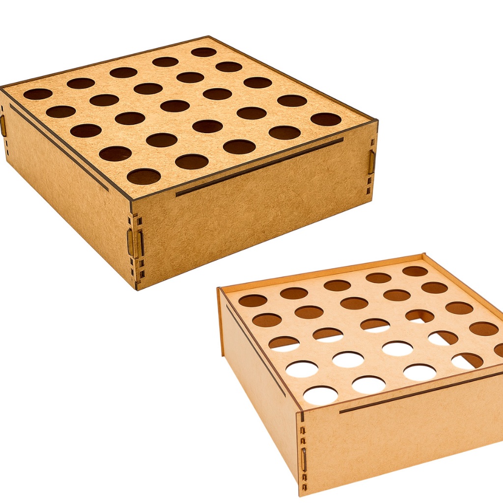 Porta Cones ou Tubetes MDF Cru Desmontável 25x25cm Suporte para Festa Encaixe Fácil Sem Cola Personalizável