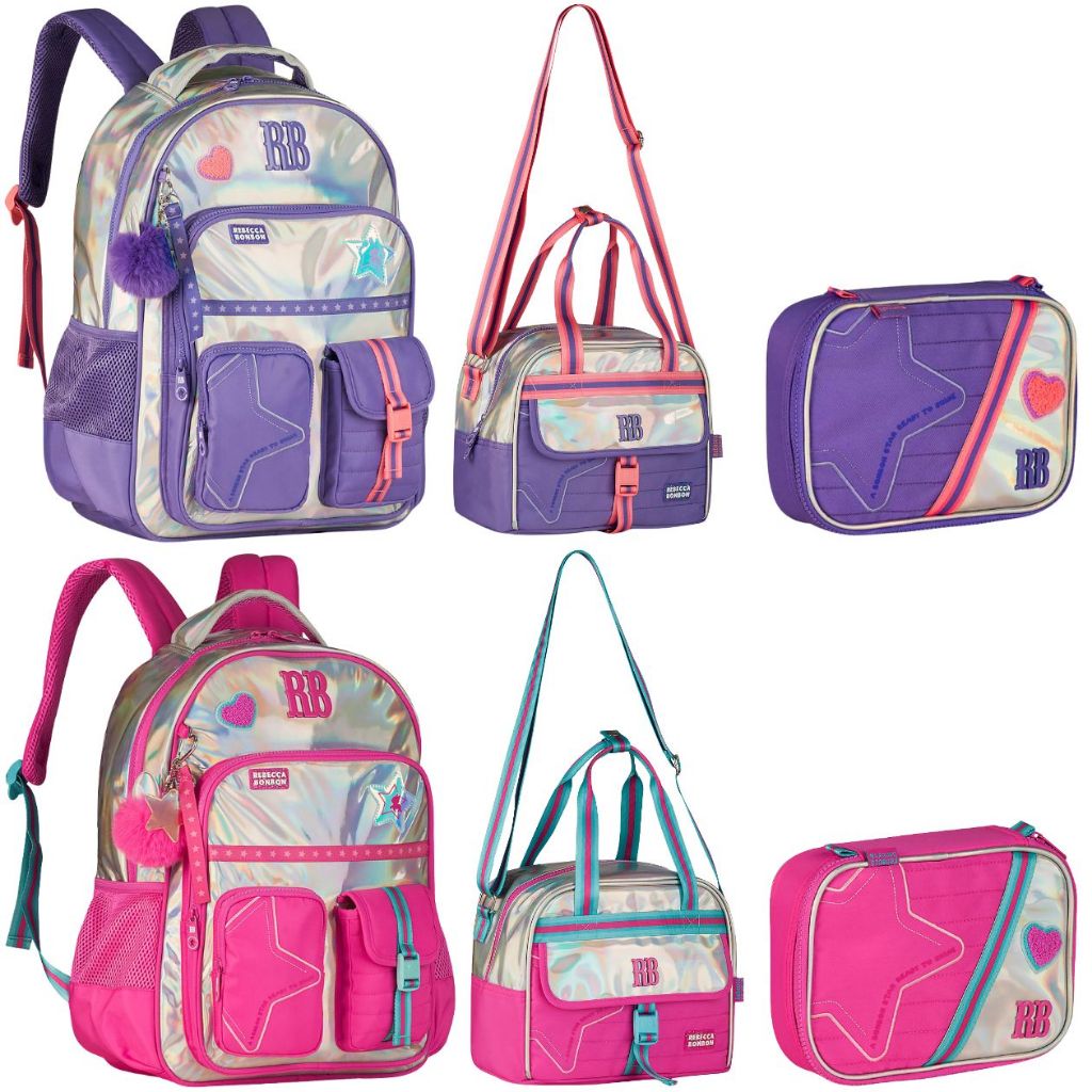Kit Material Escolar Rebecca Bonbon RB Mochila de Costas Lancheira Térmica Estojo Menina Juvenil Feminina