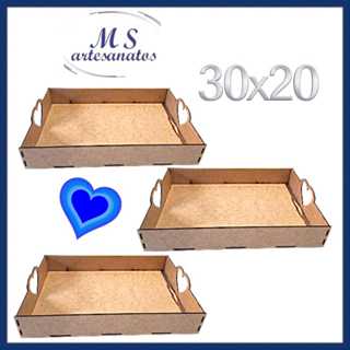 KIT Bandejas 30x20 lisa detalhe Coração MDF CRU em Oferta na Shopee