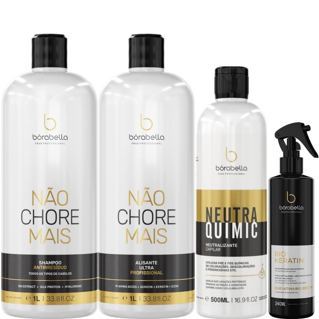 Borabella Não Chore Mais 2x1L + NeutraQuimic 500ml + Biokeratin 240ml em Oferta na Shopee
