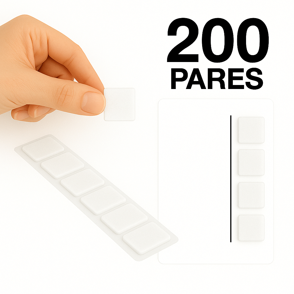 200 Pares Fecho de Contato Quadrado 3cm x 20mm Adesivo Autocolante Duplo Macho e Fêmea Branco