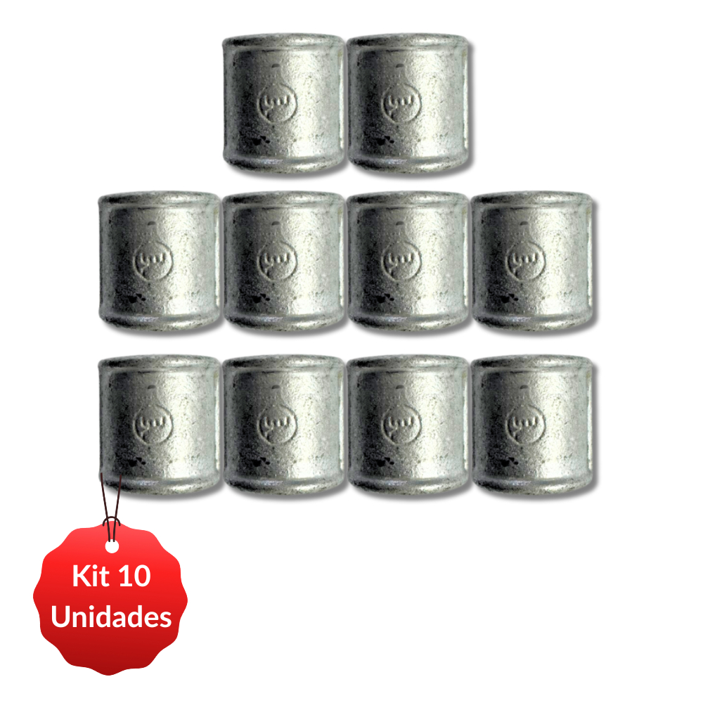 Luva Galvanizada Rosca Bsp Fêmea 3/4 Poleg. - Kit c/10 Unidades em Oferta na Shopee