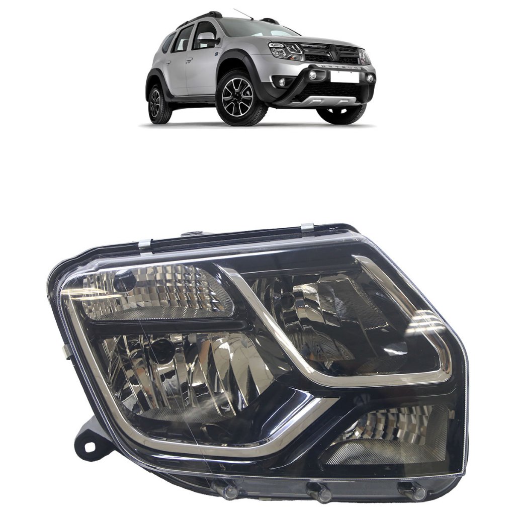 Farol Dianteiro Duster 2016 2017 2018 Máscara Negra Foco Duplo Lente Lisa Acrilico em Oferta na Shopee