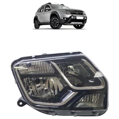 Farol Dianteiro Duster 2016 2017 2018 Máscara Negra Foco Duplo Lente Lisa Acrilico
