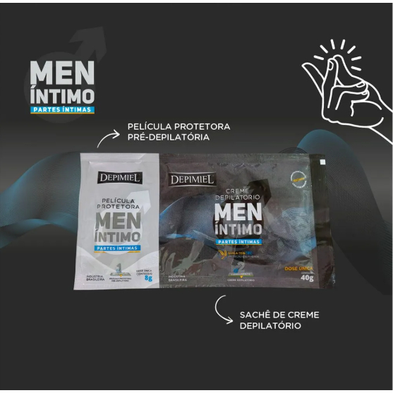 Kit Sachês Creme Depilatorio Men Íntimo Depimiel  - Creme Depilatório 40g + Película Protetora 8g