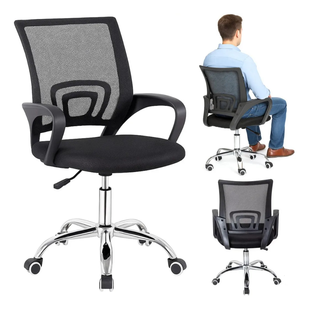 Cadeira De Escritório Em Nylon Mesh Marca Polex - Giratória C/Rodinhas  - Home Office