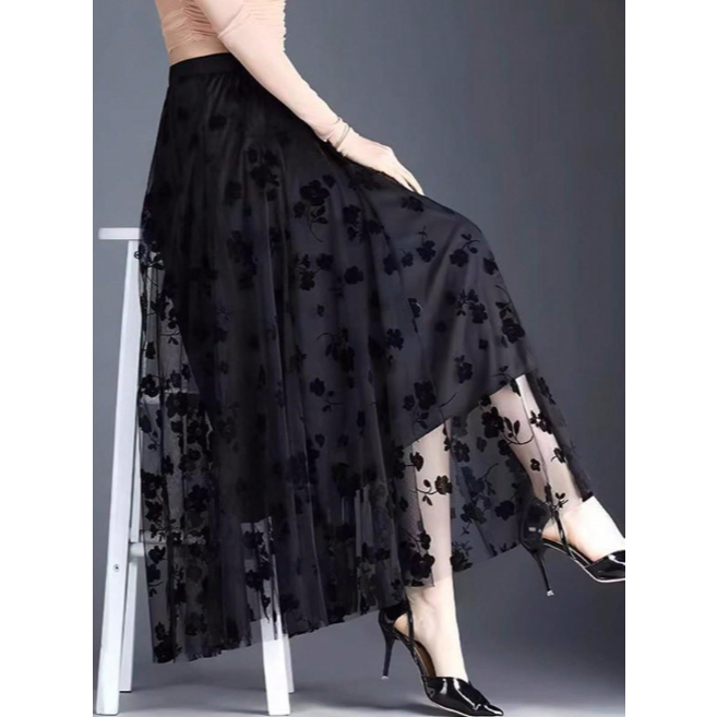 Saia com estampa floral Saia elegante em tule com corte em A Coleção Primavera/Verão em Oferta na Shopee