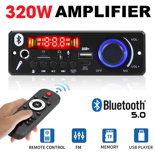 Placa Amplificada Bluetooth 5.0 320W 120W 200W 240W   Amplificador Áudio FM TF USB MIC CONTROLE