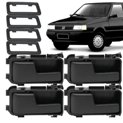 Kit 4 Maçaneta Interna + Moldura Uno 84 a 2004 Preta