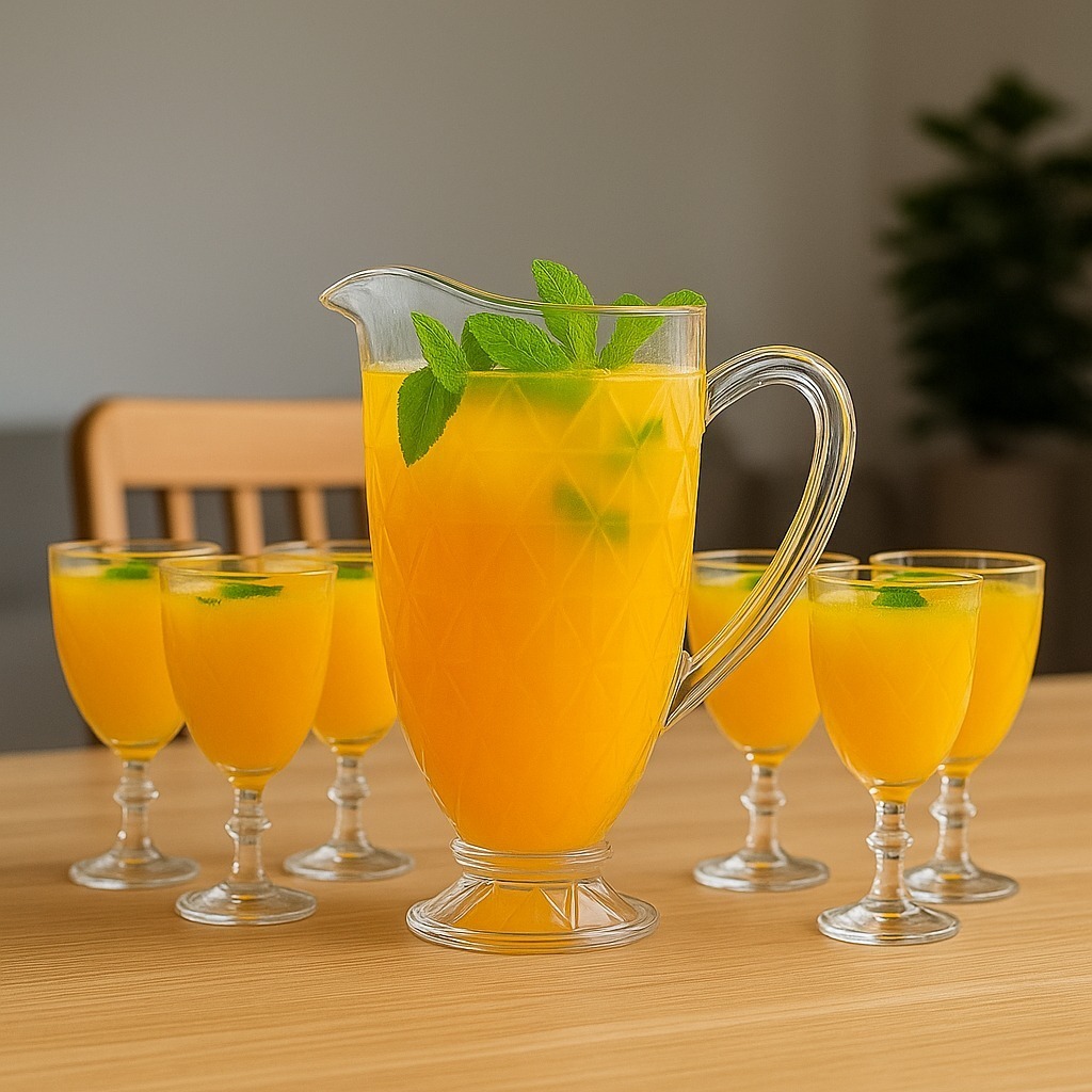 Jarra 1200ml Diamond + 06 Taças 340ml Diamond Suco Agua Transparente Luxo - Possui Variaçõ...