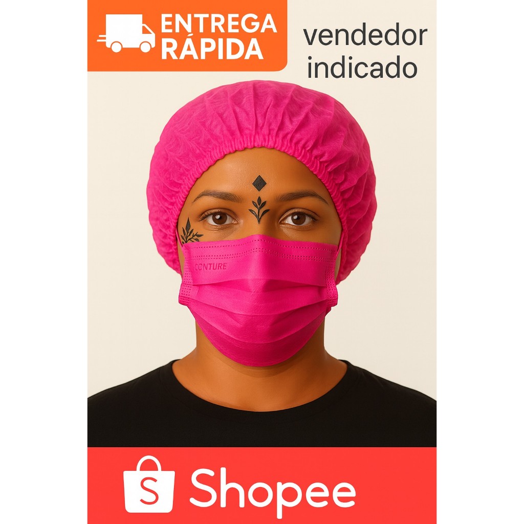 Kit 50 Toucas + 50 Máscaras Pink ou Branca |Uso Profissional |Confortável e Higiênico | Envio Rápido