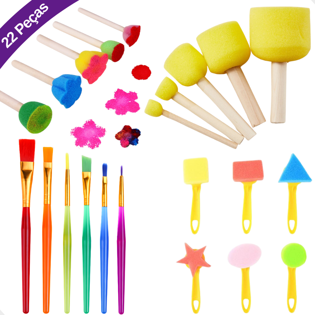 Kit de Pincéis Para Pintura com Paleta de Tintas 22 Peças