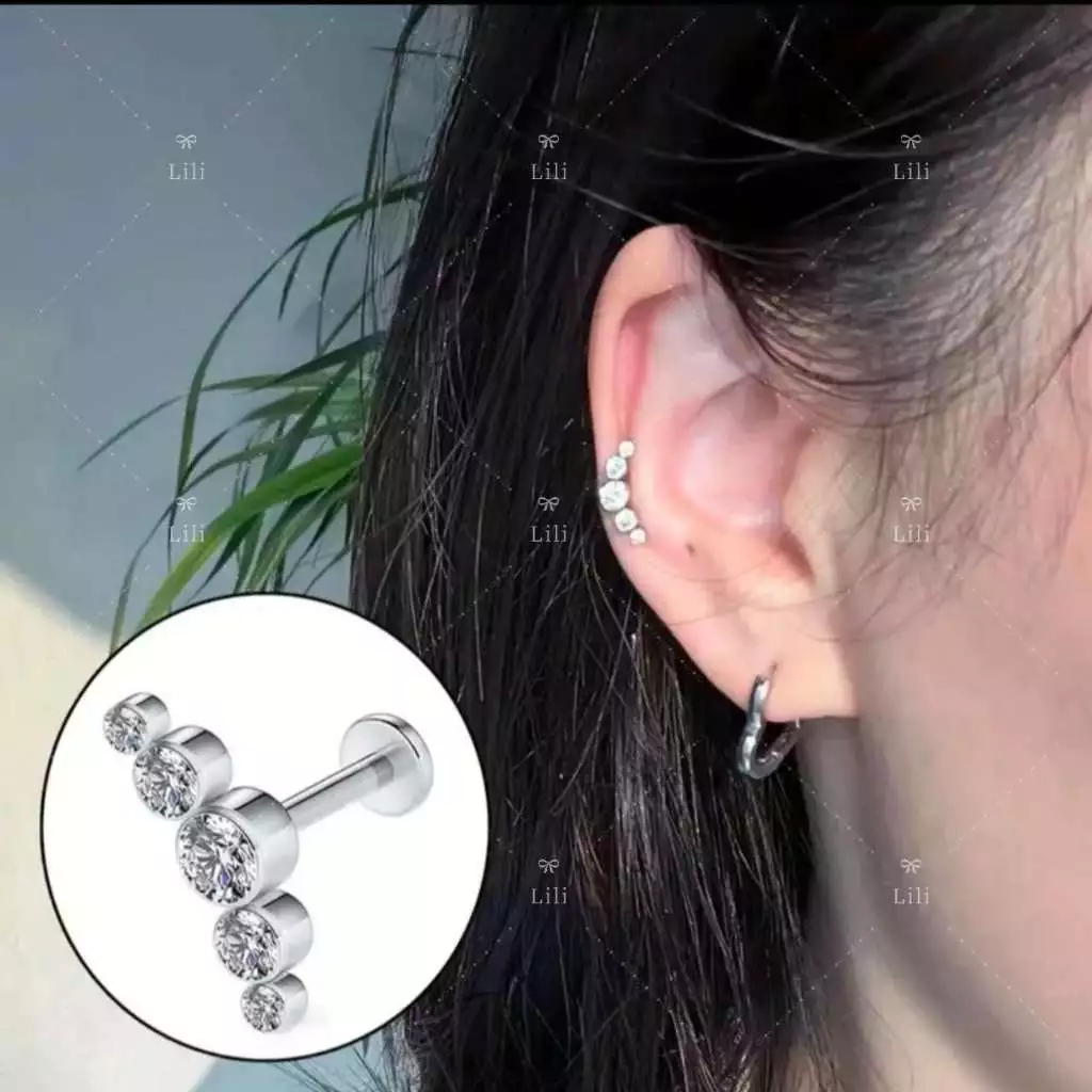 Kit 12 Piercing Labret Aço Cirúrgico com 5 Pedras Zircônia para Orelha Tragus Labial em Oferta na Shopee