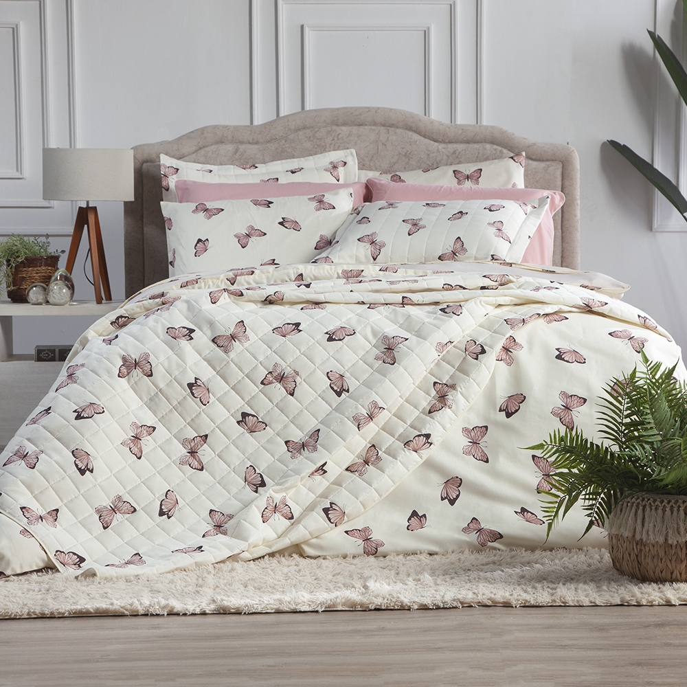 Kit Cama Posta Solteiro 4 Peças Estampado Borboletas Cobre Leito + Lençol + Porta Travesseiros