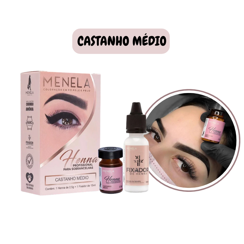 Henna Menela Profissional para Designer de Sobrancelhas Cor Castanho Médio 2,5g - Com Fixador