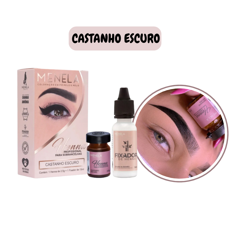 Henna Menela Profissional para Designer de Sobrancelhas Cor Castanho Escuro 2,5g - Com Fixador
