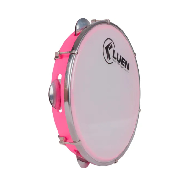 Pandeiro Luen 10” ABS rosa com Pele Leitosa Aro Inox 40062RS