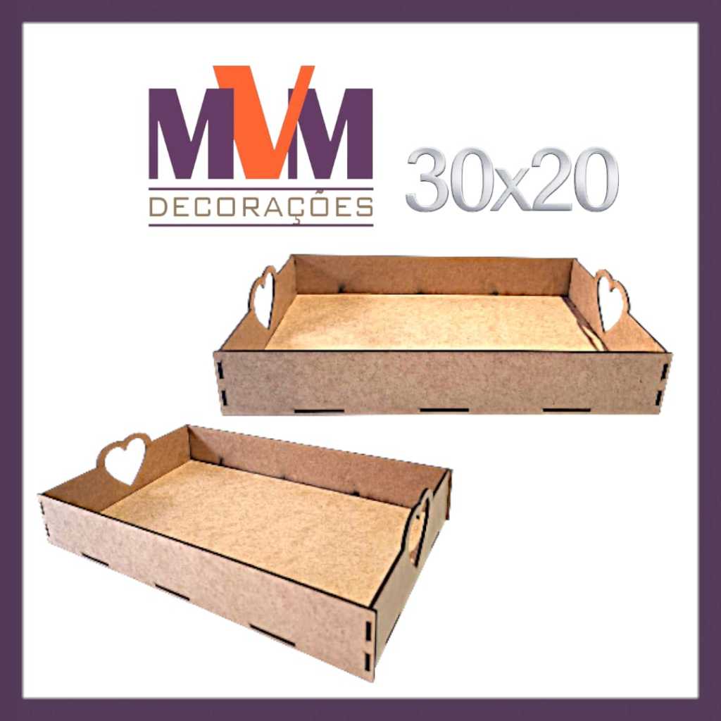 Bandejas 30x20 lisa detalhe Coração MDF CRU