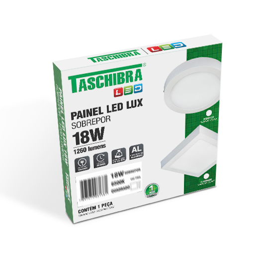 Painel Led Sobrepor Quadrado/Redondo Lux 12w/18w/24w 4000k/6500k TASCHIBRA