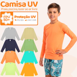 Kit 2 , 3 ou 4 Camisa Termica Infantil Menino Proteção Solar Moda Praia Masculino Manga Longa Verão Calor