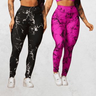 Kit 2 Calças Legging Feminina Marmorizada Tie-Dye Cintura Alta Fitness Para Treino Academia Yoga em Oferta na Shopee