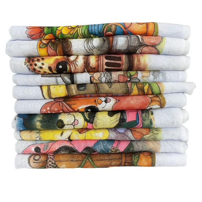 Pano de Prato Estampado 100% Algodão | Toalha de Pia com Bainha | Kit 5 Ou 10 Unidades