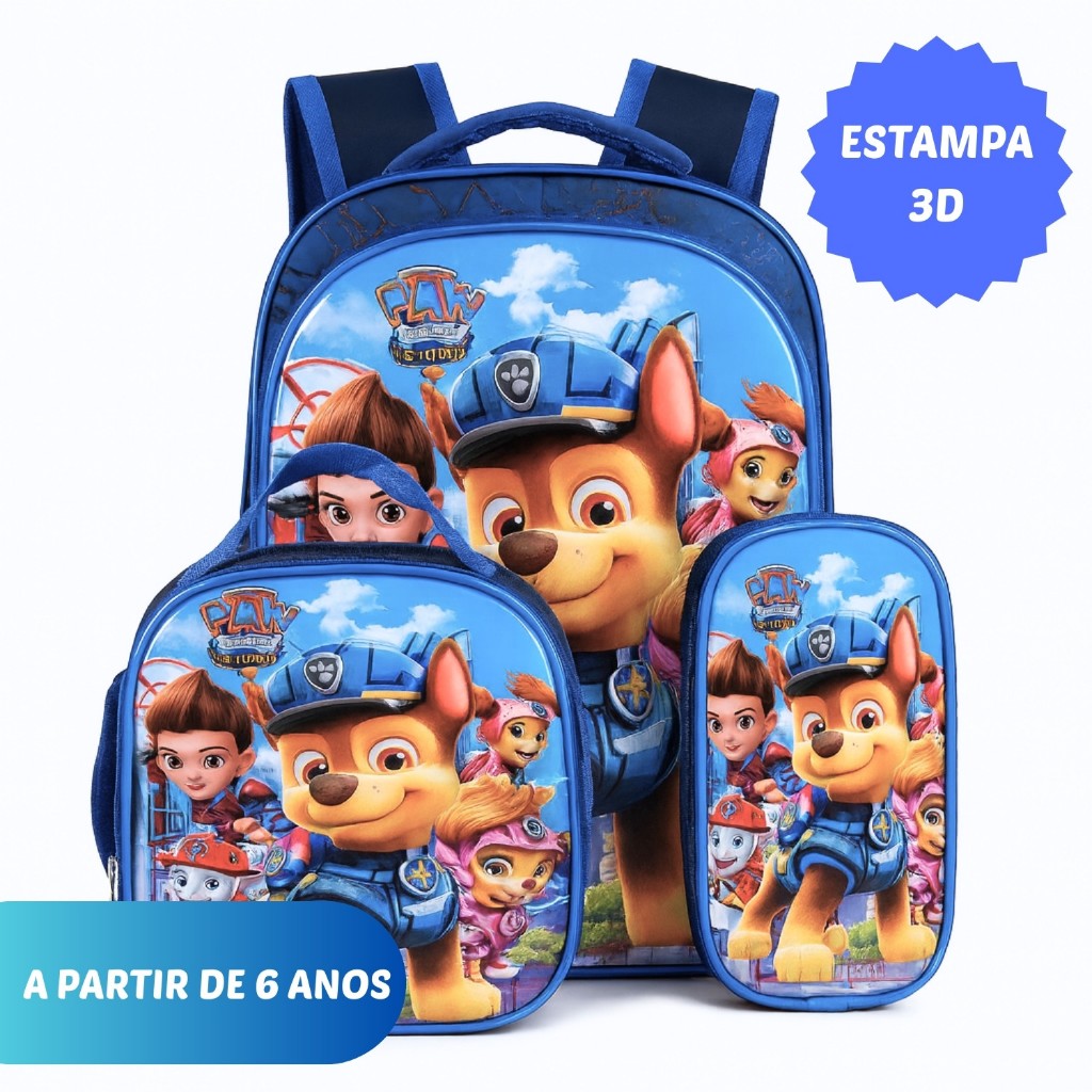 Kit Mochila Escolar Infantil Lancheira Estojo Estampas 3D Menino e Menina em Oferta na Shopee
