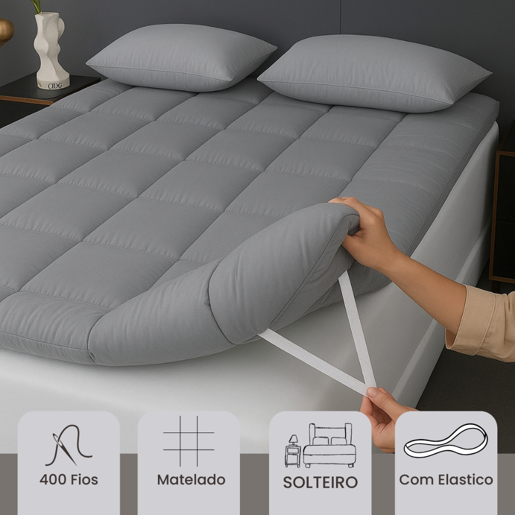 Pillow Top Ortopédico Solteiro Casal Queen e King com Elástico Toque Macio 400 Fios em Oferta na Shopee