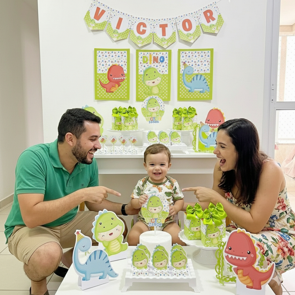 Kit Festa Dinossauro Baby Personalizado Só um Bolinho | Mesversário Aniversário | Lembrancinha