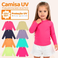 Kit 2, 3 ou 4 Blusa Termica Bebe Menina Proteção Solar Moda Praia Manga Longa Feminina Infantil Calor Verão
