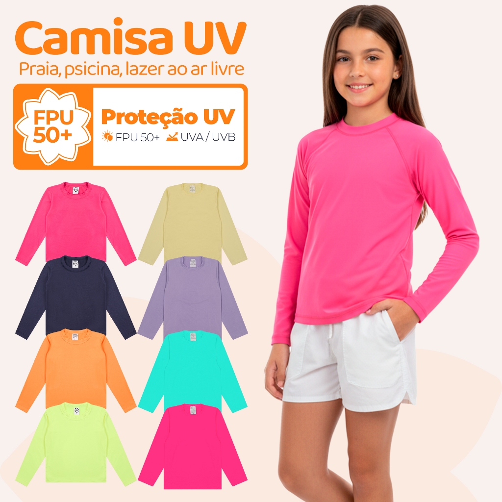 Kit 1, 2, 3 ou 4 Camiseta Termica Infantil Menina Proteção Solar Moda Praia Feminina Manga Longa em Oferta na Shopee