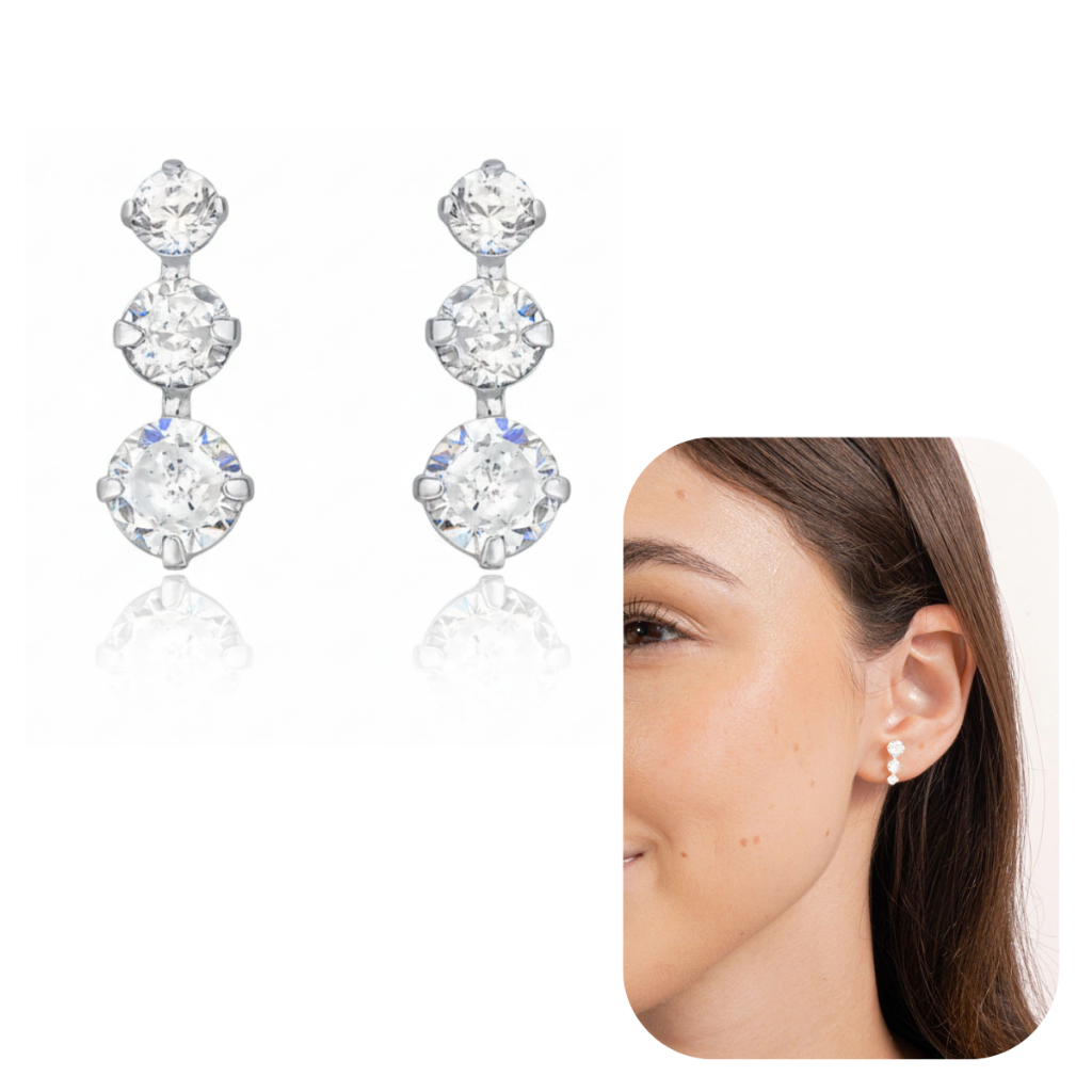 Brinco De Prata 925 Legítima Triplo 3 Pontos De Luz em Oferta na Shopee