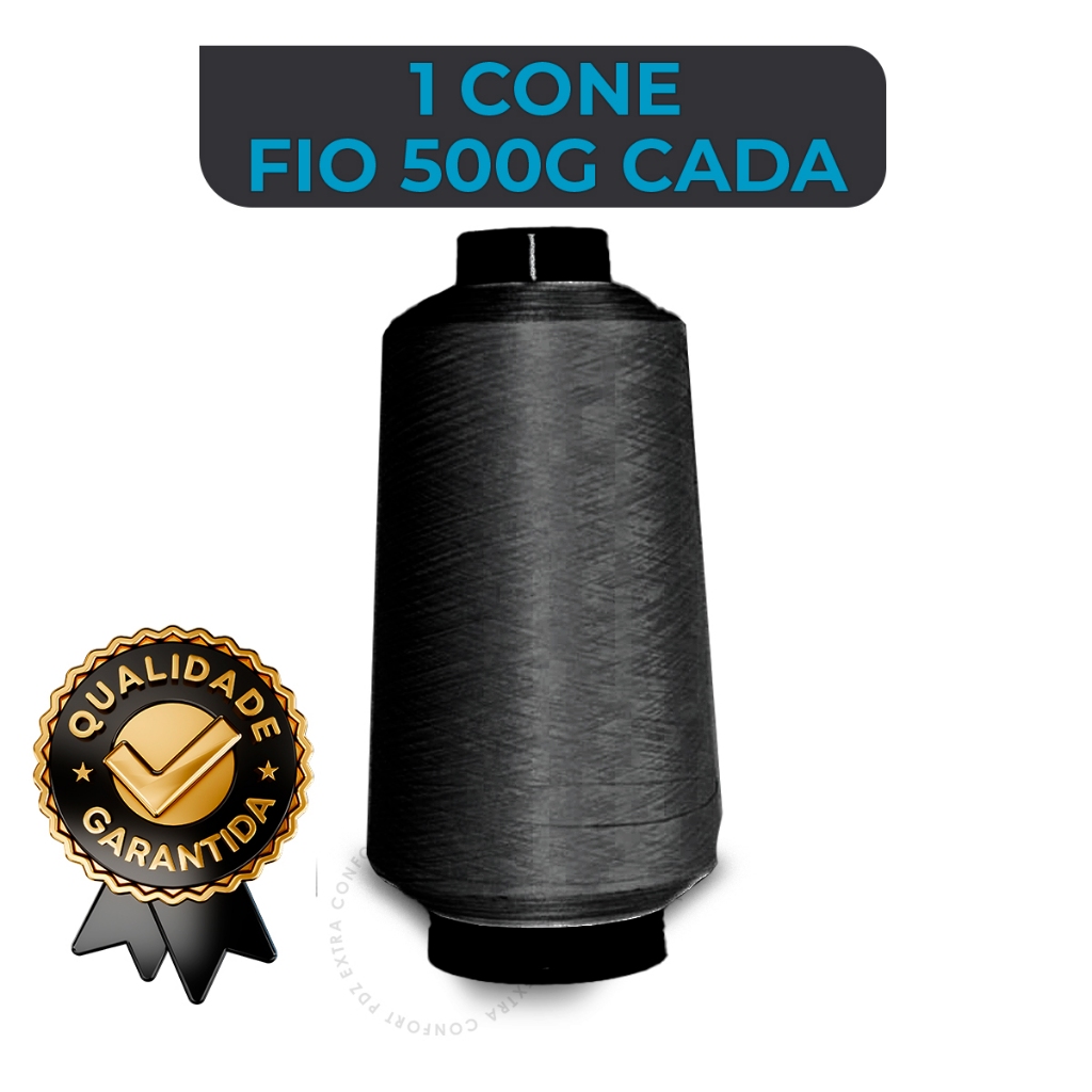 Fio poliéster Overloque Maquina - Fio 500g Cada - Preto Custura Cone Galoneira