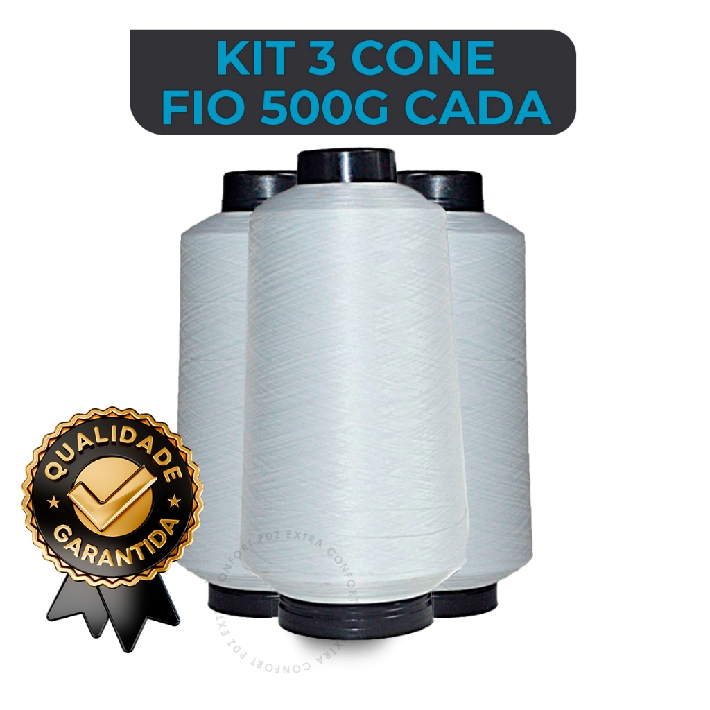 Kit 3 Fios poliéster Overloque Maquina - Fio 500g Cada - Branco Custura Cone Galoneira em Oferta na Shopee